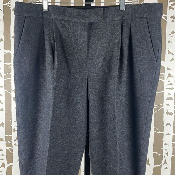 Tory Burch Wool Flannel Pleated Cropped Tapered Dress Pants Charcoal Gray XL - Picture 6 of 9